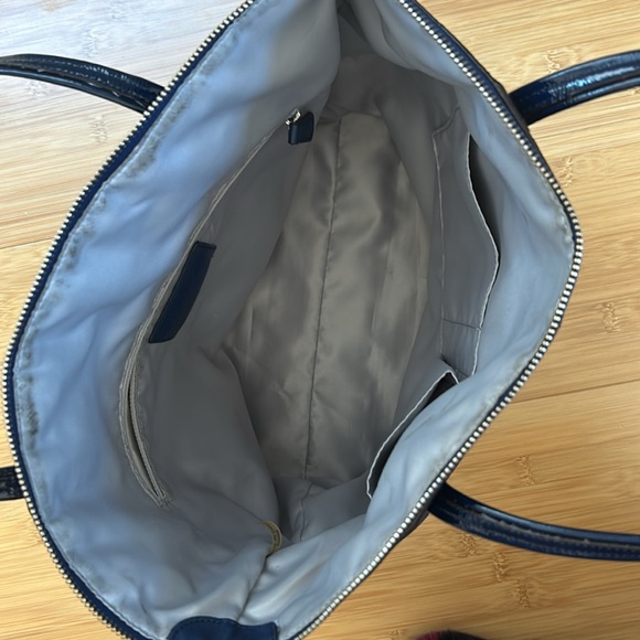 Coach Navy Blue Laura Signature Nylon/Patent Leather Tote - Picture 8 of 10